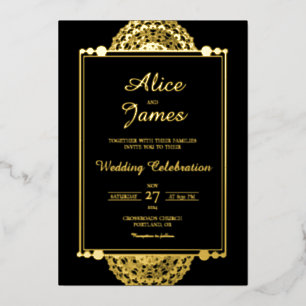 Invitation En Aluminium Mandala Double Cadre Royal Noir Or Feuille Mariage
