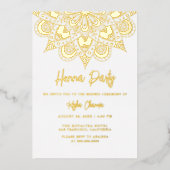 Invitation En Aluminium Mandala Élégant Henna Party Mehndi Or Réel (Recto)