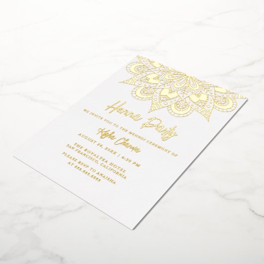 Invitation En Aluminium Mandala Élégant Henna Party Mehndi Or Réel (Rotation)