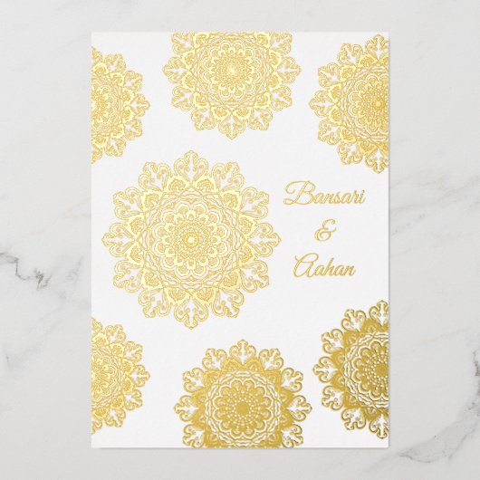 Invitation En Aluminium Mandala mariage d'or hindou (Recto)