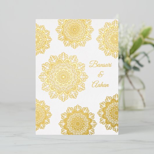 Invitation En Aluminium Mandala mariage d'or hindou (Debout devant)