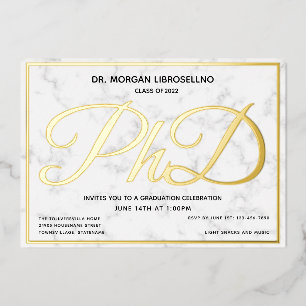 Invitation En Aluminium Marble Gold White Doctorat Graduation Foil Invitat