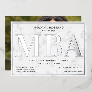 Invitation En Aluminium Marble Silver Photo MBA Graduation