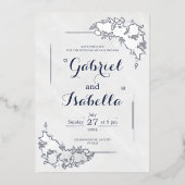 Invitation En Aluminium Marbre blanc bleu marine minimaliste Enregistrer l (Recto)