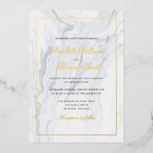 Invitation En Aluminium Marbre élégant et Mariage or (Recto)