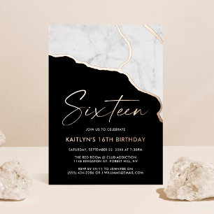 Invitation En Aluminium Marbre géométrique élégant pour 16e anniversaire r