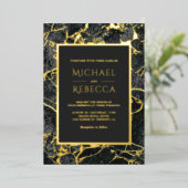 Invitation En Aluminium Marbre gris fusain moderne Mariage photo Or (Debout devant)