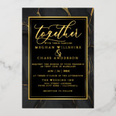 Invitation En Aluminium Marbre noir doré élégant moderne (Recto)