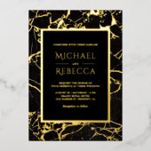 Invitation En Aluminium Marbre noir moderne Mariage photo Or (Recto)
