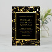 Invitation En Aluminium Marbre noir moderne Mariage photo Or (Debout devant)
