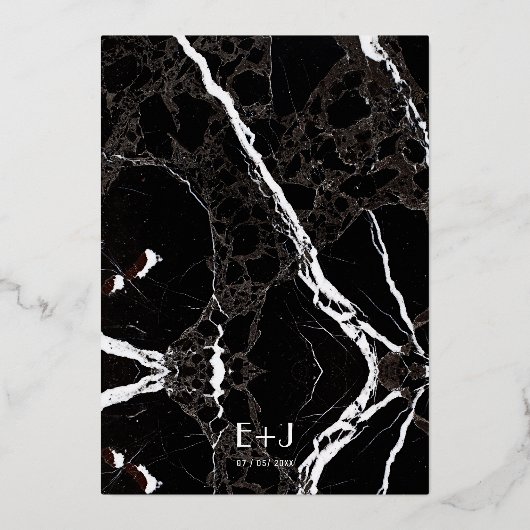 Invitation En Aluminium Marbre noir Moderne Simple Mariage Gold Foil (Verso)