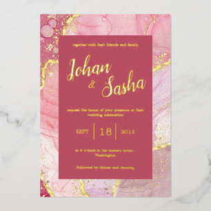 Invitation En Aluminium marbre rose or