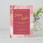 Invitation En Aluminium marbre rose or (Debout devant)