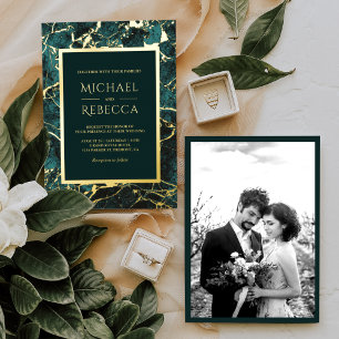 Invitation En Aluminium Marbre sarcelle moderne Photo mariage or