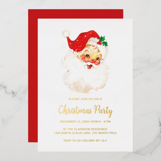 Invitation En Aluminium Mare Rouge Vintage Père Noël (Recto/Verso)