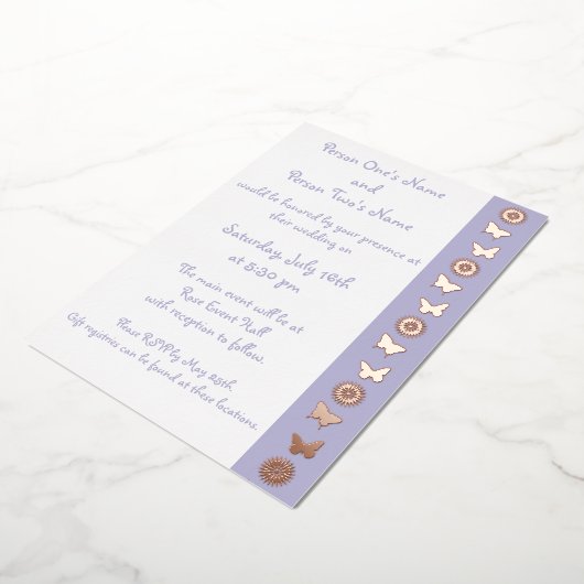 Invitation En Aluminium Marguerites et papillons en Lavande (Rotation)