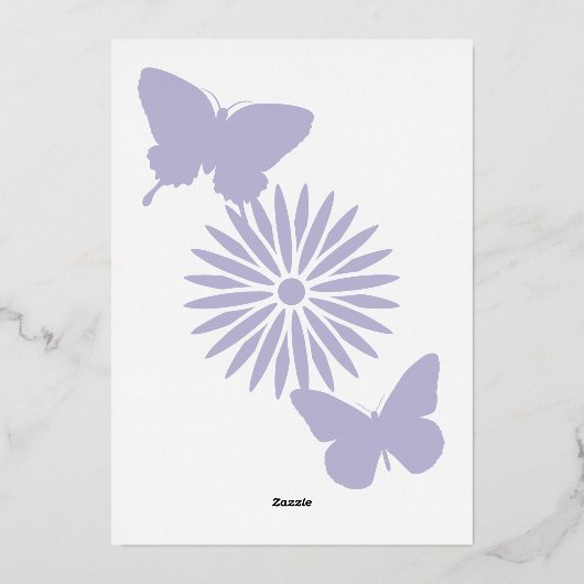 Invitation En Aluminium Marguerites et papillons en Lavande (Verso)