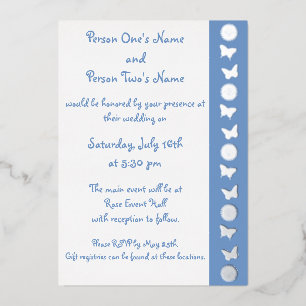 Invitation En Aluminium Marguerites et papillons en Périwinkle