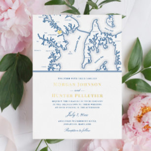 Invitation En Aluminium Mariage à Annapolis Maryland Élégant Bleu Nuit et