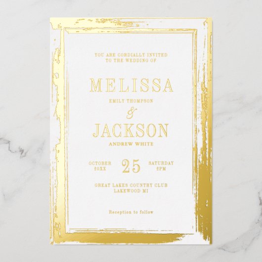 Invitation En Aluminium Mariage à cadre doré moderne (Recto)