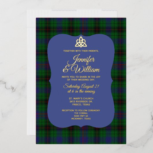 Invitation En Aluminium Mariage à carreaux tartan du clan Davidson (Enveloppe)