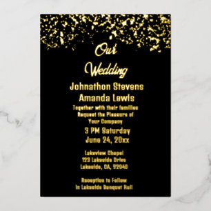 Invitation En Aluminium Mariage à feuille noire et dorée