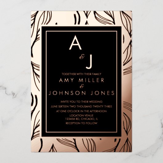 Invitation En Aluminium Mariage à feuilles de feuillage botanique pressé (Recto)