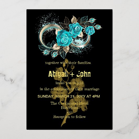 Invitation En Aluminium Mariage à fleurs Aqua (Recto)