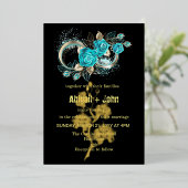 Invitation En Aluminium Mariage à fleurs Aqua (Debout devant)