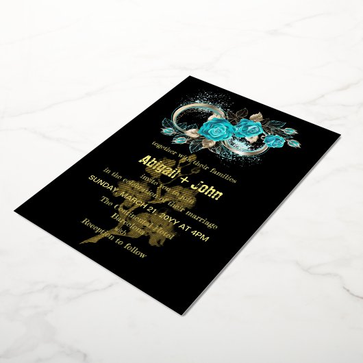 Invitation En Aluminium Mariage à fleurs Aqua (Rotation)