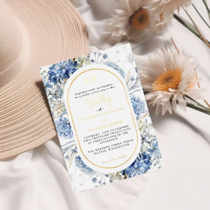 Invitation En Aluminium Mariage à fleurs de printemps bleu bleu marine Dus