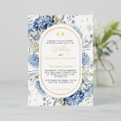 Invitation En Aluminium Mariage à fleurs de printemps bleu bleu marine Dus (Debout devant)