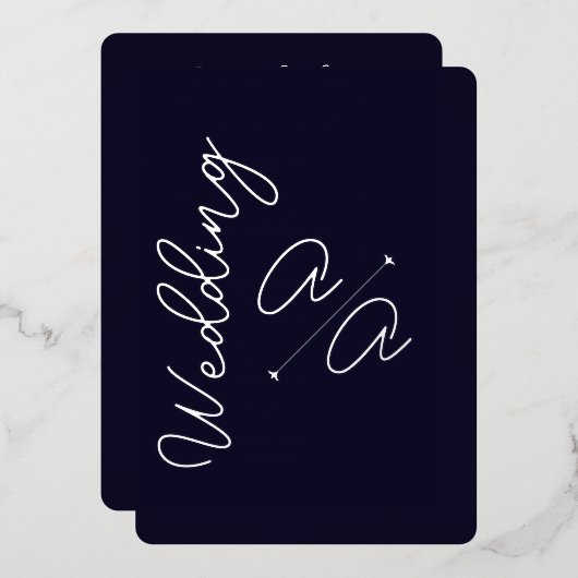 Invitation En Aluminium Mariage à huile d'argent bleu bleu marine (Recto/Verso)