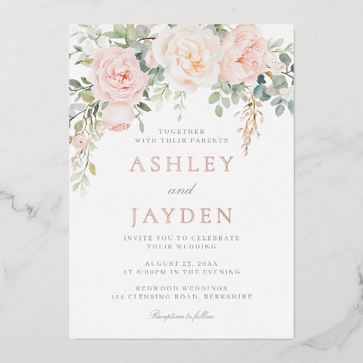 Invitation En Aluminium Mariage à huile d'ivoire et Rose (Recto)