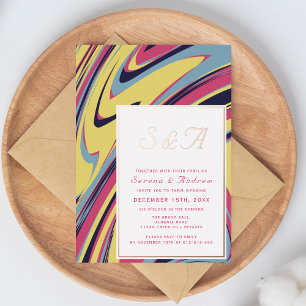 Invitation En Aluminium Mariage à huile dorée rétro