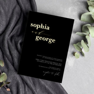 Invitation En Aluminium Mariage à huile noir et or minimal
