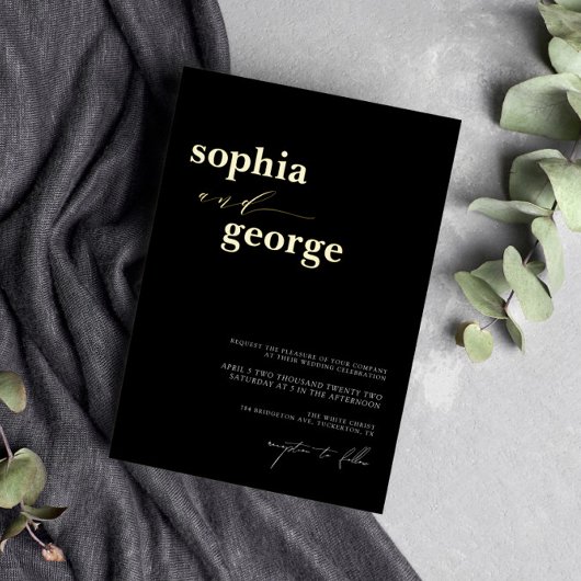 Invitation En Aluminium Mariage à huile noir et or minimal