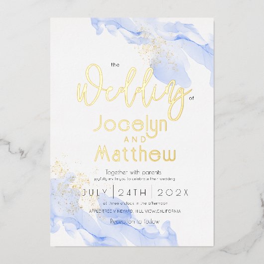 Invitation En Aluminium Mariage à huile or Minim Ocean (Recto)