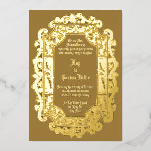 Invitation En Aluminium Mariage à la bordure de parchemin de l'ère victori