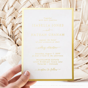Invitation En Aluminium Mariage à la Bordure Dorée