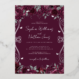 Invitation En Aluminium Mariage à la feuille d'argent Bourguignon à volute