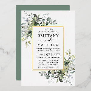 Invitation En Aluminium Mariage à la verdure à l'aquarelle Vert sauge or