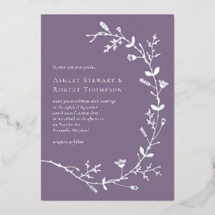 Invitation En Aluminium Mariage à la vigne en feuille d'argent, violet pou