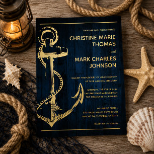 Invitation En Aluminium Mariage à l'ancre de bateau en bois de marine