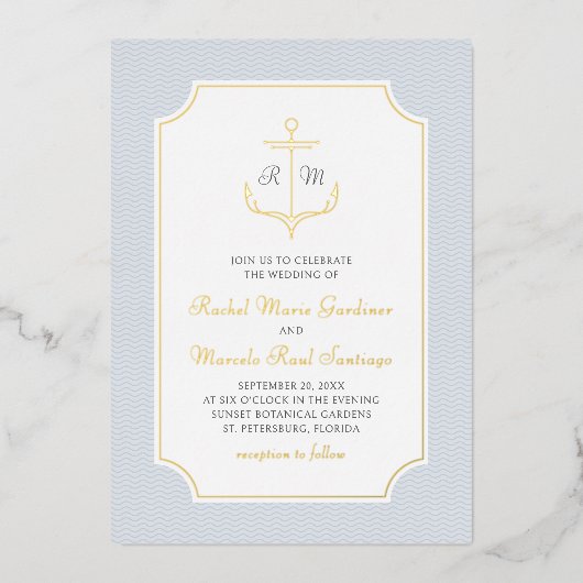 Invitation En Aluminium Mariage à l'Ancre Nautique (Recto)