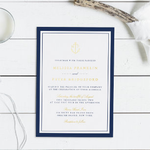 Invitation En Aluminium Mariage à l'ancre navale Navy & Or