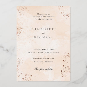 Invitation En Aluminium Mariage à l'aquarelle pêche et or rose