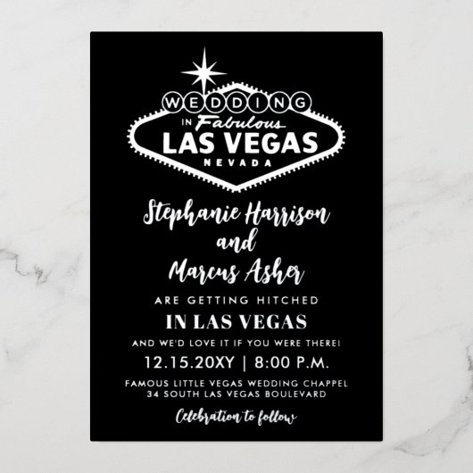 Invitation En Aluminium Mariage à Las Vegas - Informations argentées au ve (Recto)