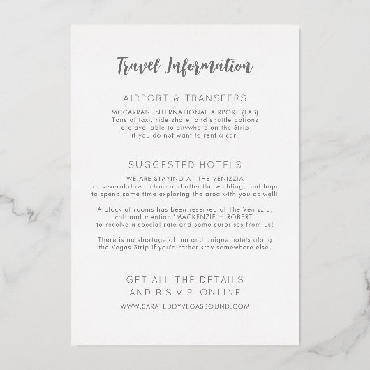 Invitation En Aluminium Mariage à Las Vegas - Informations argentées au ve (Verso)