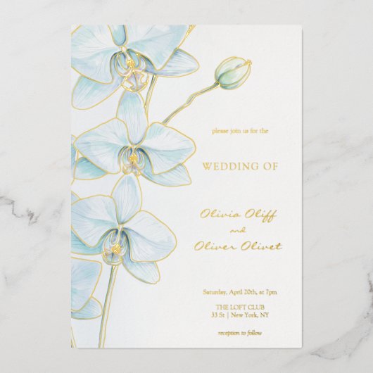 Invitation En Aluminium Mariage à l'Orchidée Bleue Douce (Recto)